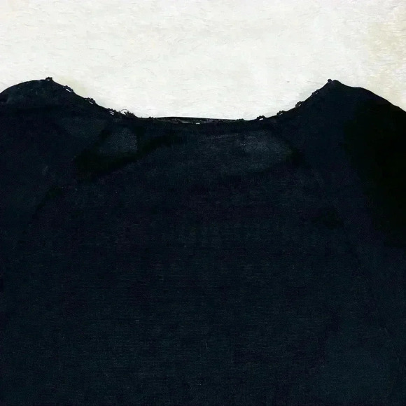 Zara Knit Black High Low 3/4 Sleeve Crochet Blouse Size M - Picture 9 of 11